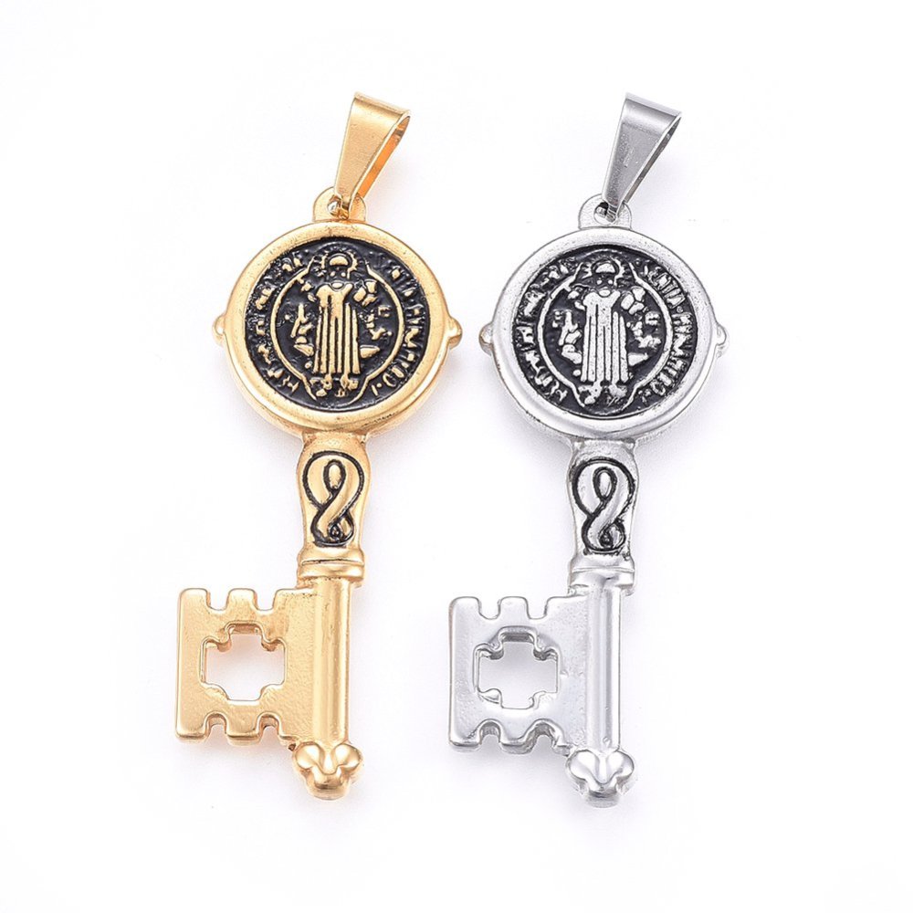 PandaHall 304 Stainless Steel Big Pendants, Key with Cssml Ndsmd Cross God Father Religious Christianity, Mixed Color, 52x21x3mm, Hole... PandaHall 304 Stainless Steel Big Pendants, Key with Cssml Ndsmd Cross God Father Religious Christianity, Mixed Color, 52x21x3mm, Hole...