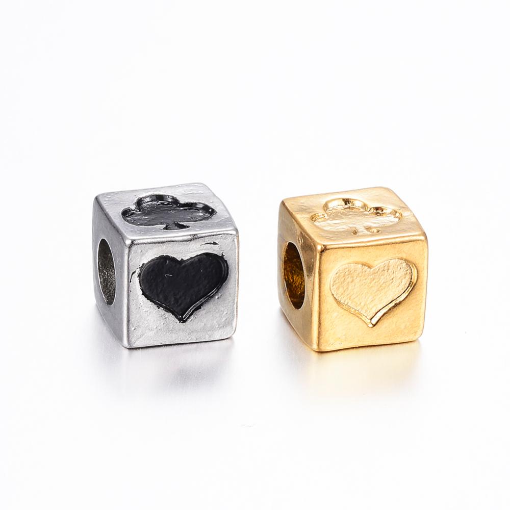 PandaHall 304 Stainless Steel European Beads, Large Hole Beads, Cube with Poker, Mixed Color, 9x9x9mm, Hole: 5mm Stainless Steel Cube... PandaHall 304 Stainless Steel European Beads, Large Hole Beads, Cube with Poker, Mixed Color, 9x9x9mm, Hole: 5mm Stainless Steel Cube...