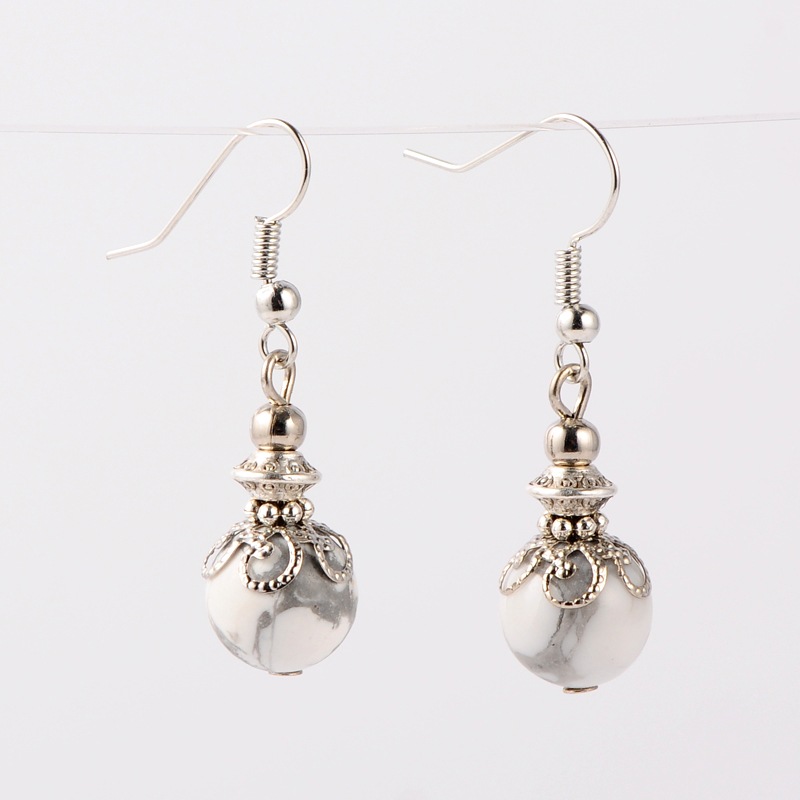 PandaHall Gemstone Dangle Earrings, with Tibetan Silver Beads, Iron Beads and Brass Earring Hooks, Platinum, Howlite, 38mm; Pin: 0.7mm... PandaHall Gemstone Dangle Earrings, with Tibetan Silver Beads, Iron Beads and Brass Earring Hooks, Platinum, Howlite, 38mm; Pin: 0.7mm...