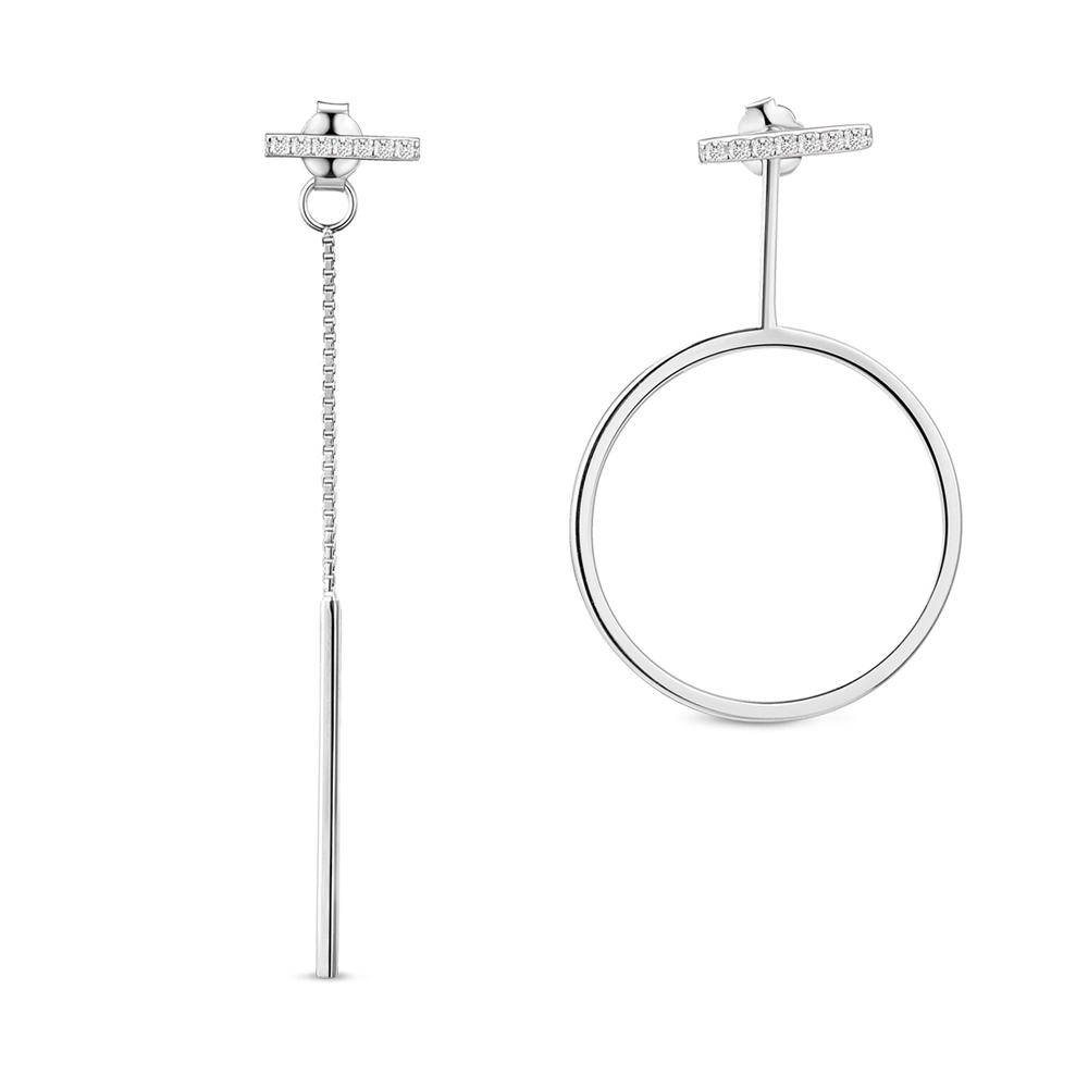 PandaHall SHEGRACE® 925 Sterling Silver Unsymmetric Ear Studs, with Micro Pave AAA Cubic Zirconia, Bar and Ring, Platinum, 34~55mm... PandaHall SHEGRACE® 925 Sterling Silver Unsymmetric Ear Studs, with Micro Pave AAA Cubic Zirconia, Bar and Ring, Platinum, 34~55mm...