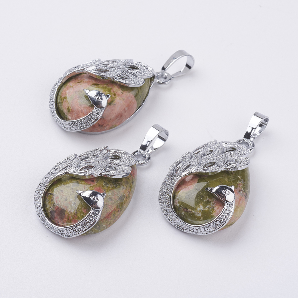 PandaHall Natural Unakite Pendants, with Alloy Finding, Drop with Peacock, Platinum, 33x20x10.5mm, Hole: 5x6.5mm Unakite Drop PandaHall Natural Unakite Pendants, with Alloy Finding, Drop with Peacock, Platinum, 33x20x10.5mm, Hole: 5x6.5mm Unakite Drop
