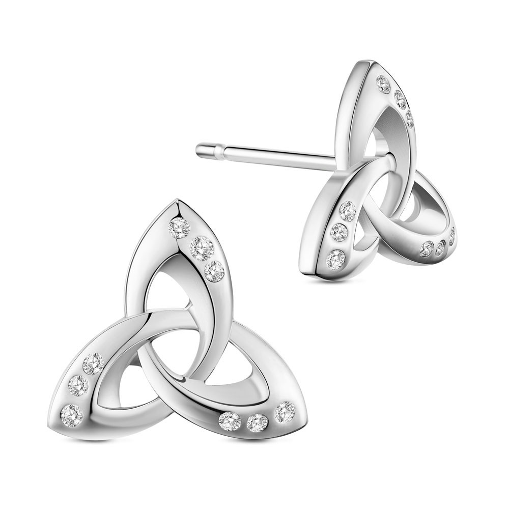 PandaHall SHEGRACE® 925 Sterling Silver Ear Studs, Micro Pave Cubic Zirconia, Trinity Knot, Platinum, 10mm Sterling Silver PandaHall SHEGRACE® 925 Sterling Silver Ear Studs, Micro Pave Cubic Zirconia, Trinity Knot, Platinum, 10mm Sterling Silver