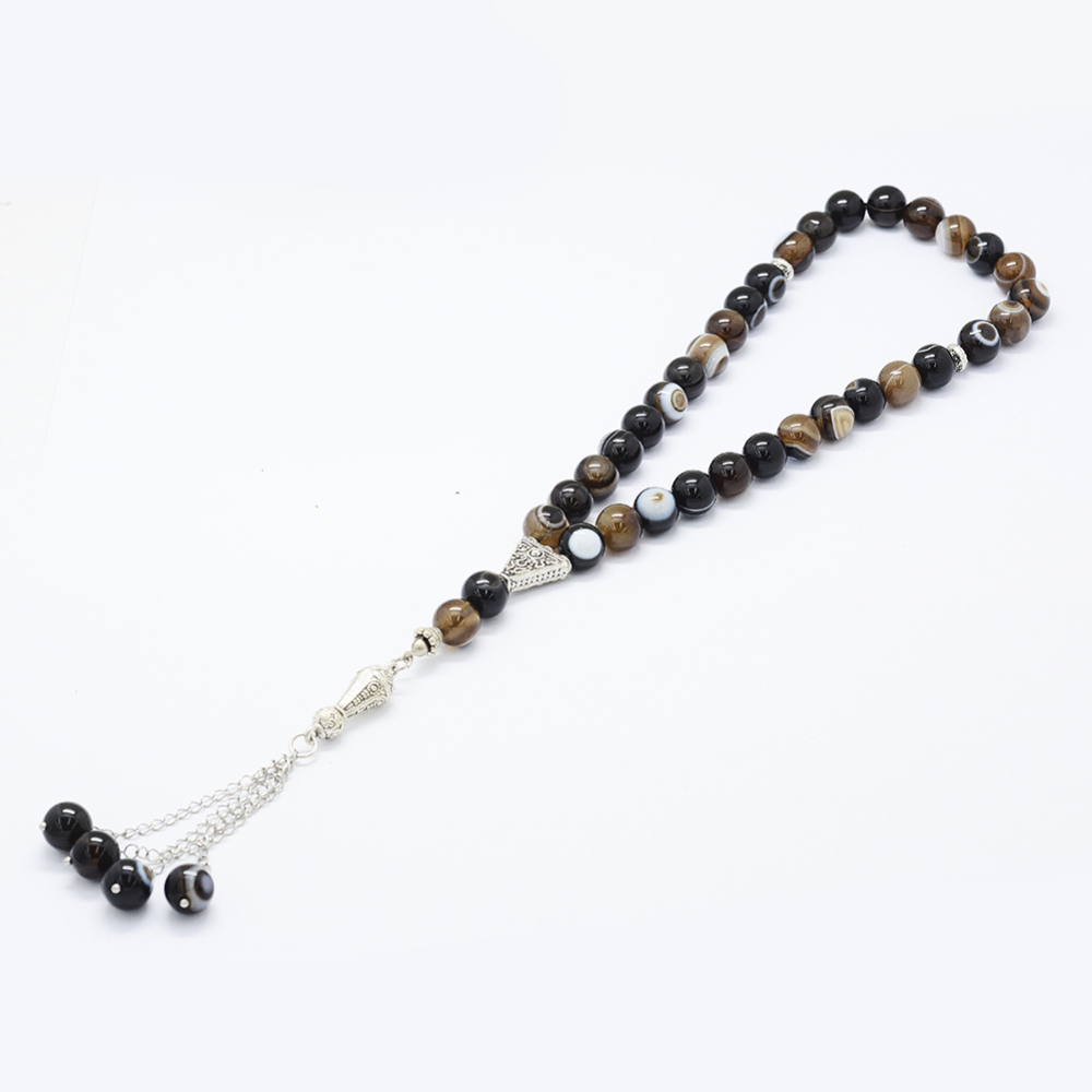 PandaHall Natural Agate Mala Bead Bracelets, with Brass Findings, Black, 12.2" (31cm); 10mm in diameter Natural Agate Black