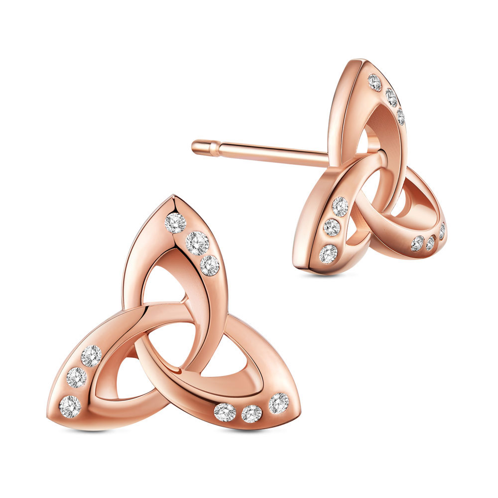 PandaHall SHEGRACE® 925 Sterling Silver Ear Studs, Micro Pave Cubic Zirconia, Trinity Knot, Rose Gold, 10mm Sterling Silver PandaHall SHEGRACE® 925 Sterling Silver Ear Studs, Micro Pave Cubic Zirconia, Trinity Knot, Rose Gold, 10mm Sterling Silver