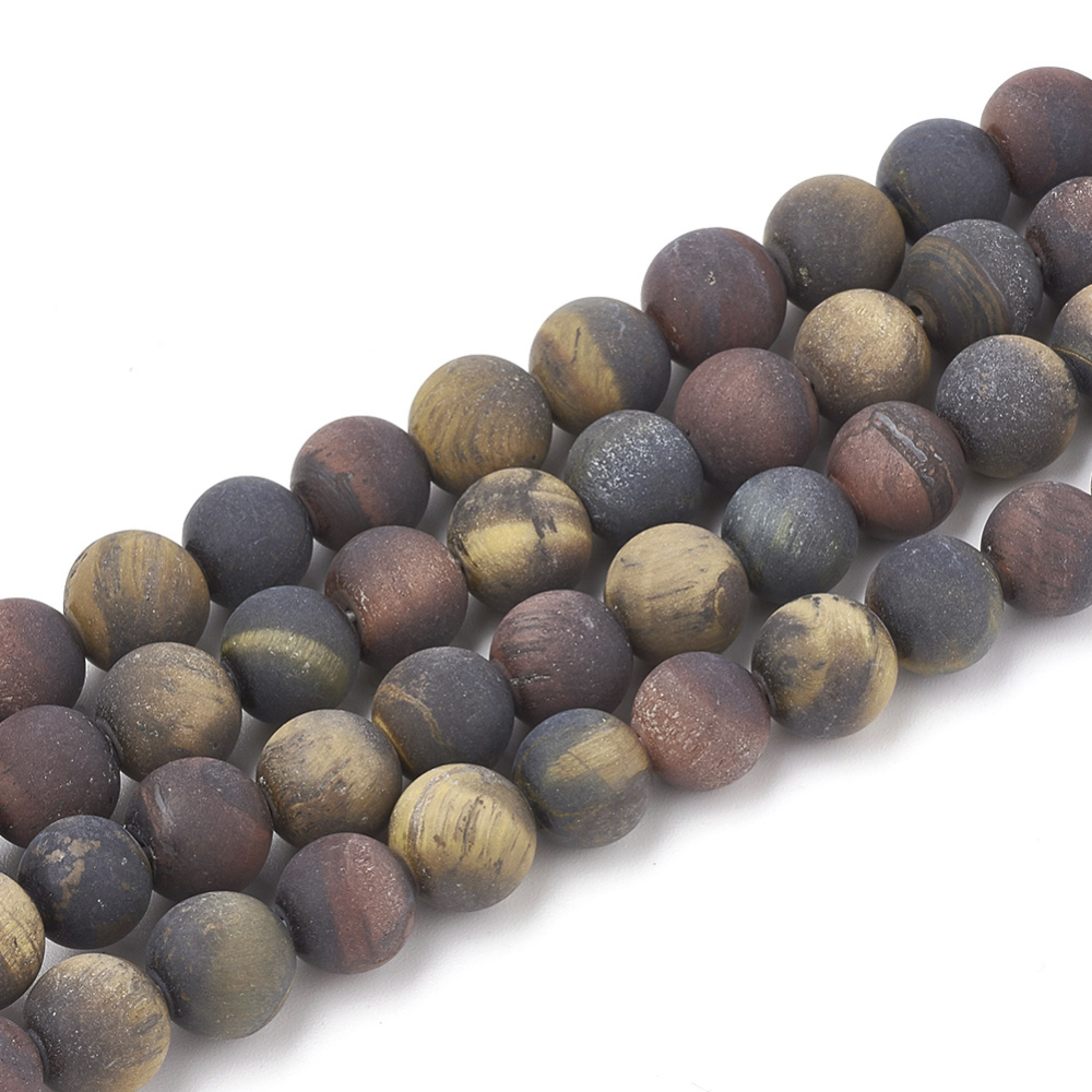 PandaHall Natural Tiger Eye Beads Strands, Frosted, Grade AB+, Round, 6~6.5mm, Hole: 1mm; about 63pcs/strand, 15.5 PandaHall Natural Tiger Eye Beads Strands, Frosted, Grade AB+, Round, 6~6.5mm, Hole: 1mm; about 63pcs/strand, 15.5