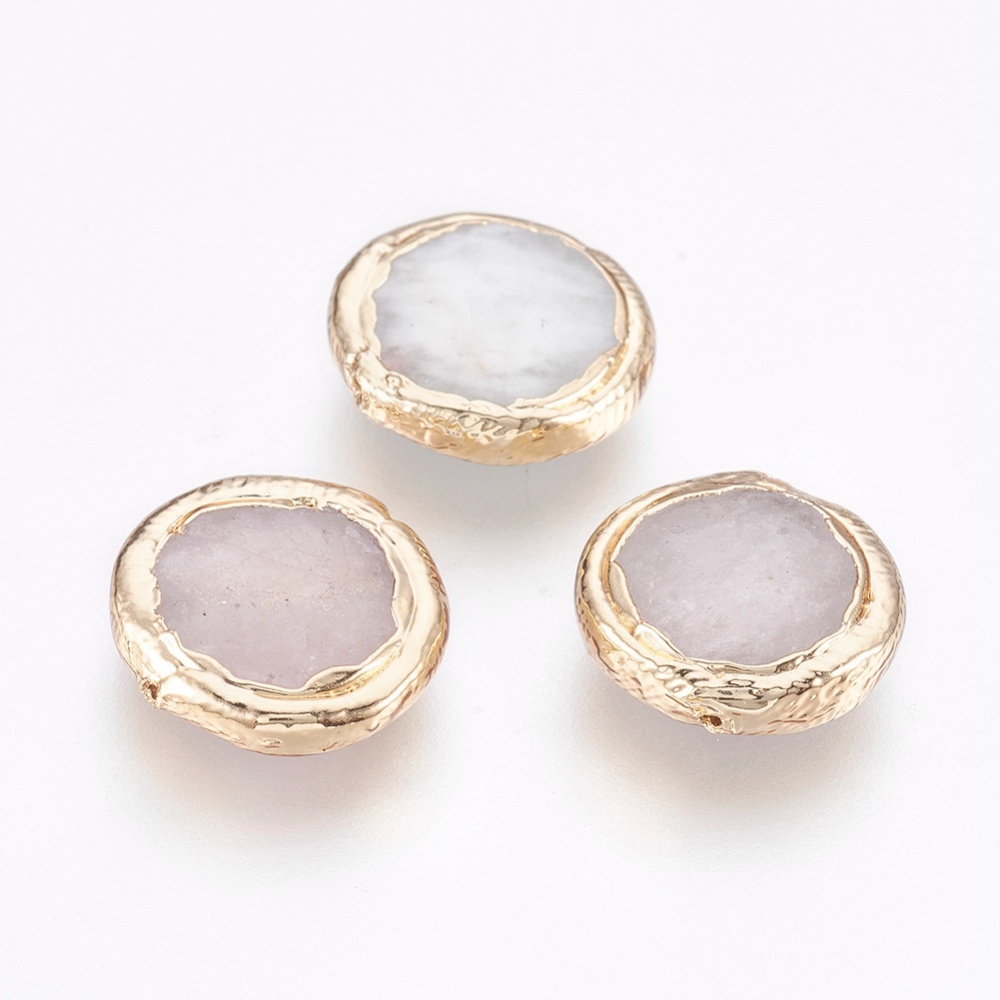 PandaHall Natural Morganite Beads, Edge Real Gold Plated, Faceted, Flat Round, 14~15x4~6mm, Hole: 0.7mm Morganite Flat Round PandaHall Natural Morganite Beads, Edge Real Gold Plated, Faceted, Flat Round, 14~15x4~6mm, Hole: 0.7mm Morganite Flat Round