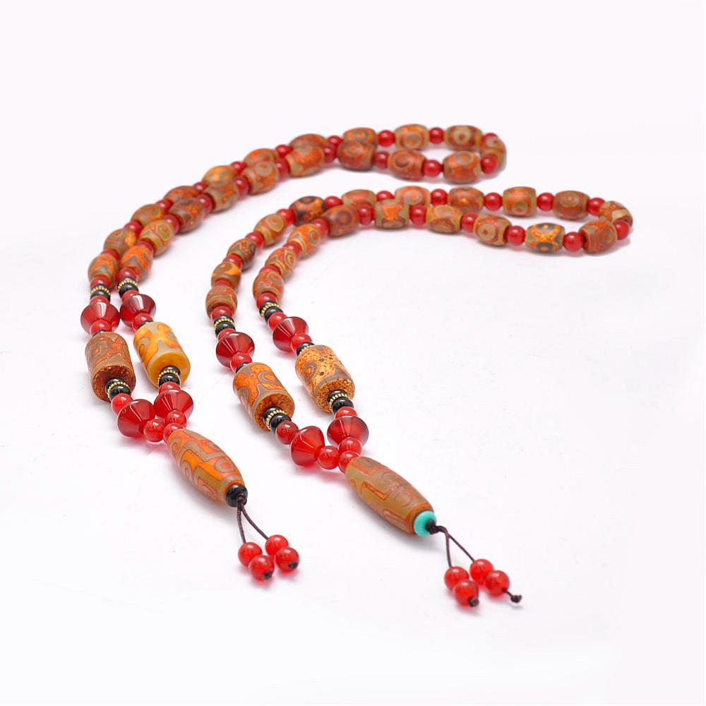 PandaHall Buddhist Jewelry Natural Tibetan Agate Beaded Necklaces, with Acrylic Beads, Orange, 25.7"(65.2cm) Tibetan Agate Orange