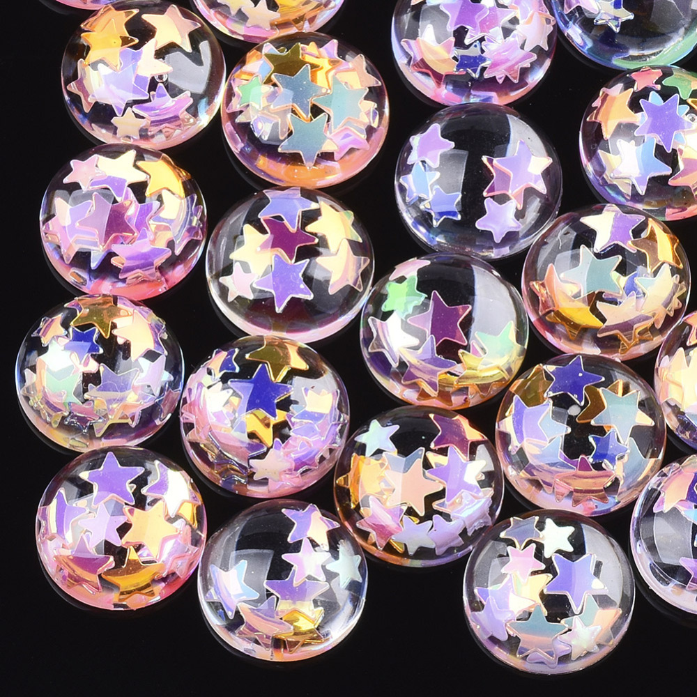 PandaHall Resin Cabochons, with Paillette, Dome/Half Round, Colorful, 10x4mm Resin Half Round PandaHall Resin Cabochons, with Paillette, Dome/Half Round, Colorful, 10x4mm Resin Half Round