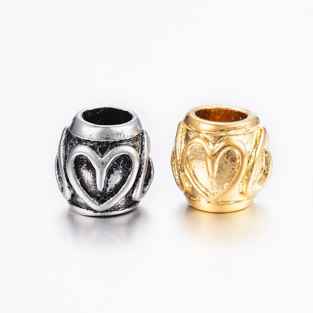 PandaHall 304 Stainless Steel European Beads, Large Hole Beads, Barrel with Heart, Mixed Color, 9x9mm, Hole: 5mm Stainless Steel Barrel... PandaHall 304 Stainless Steel European Beads, Large Hole Beads, Barrel with Heart, Mixed Color, 9x9mm, Hole: 5mm Stainless Steel Barrel...