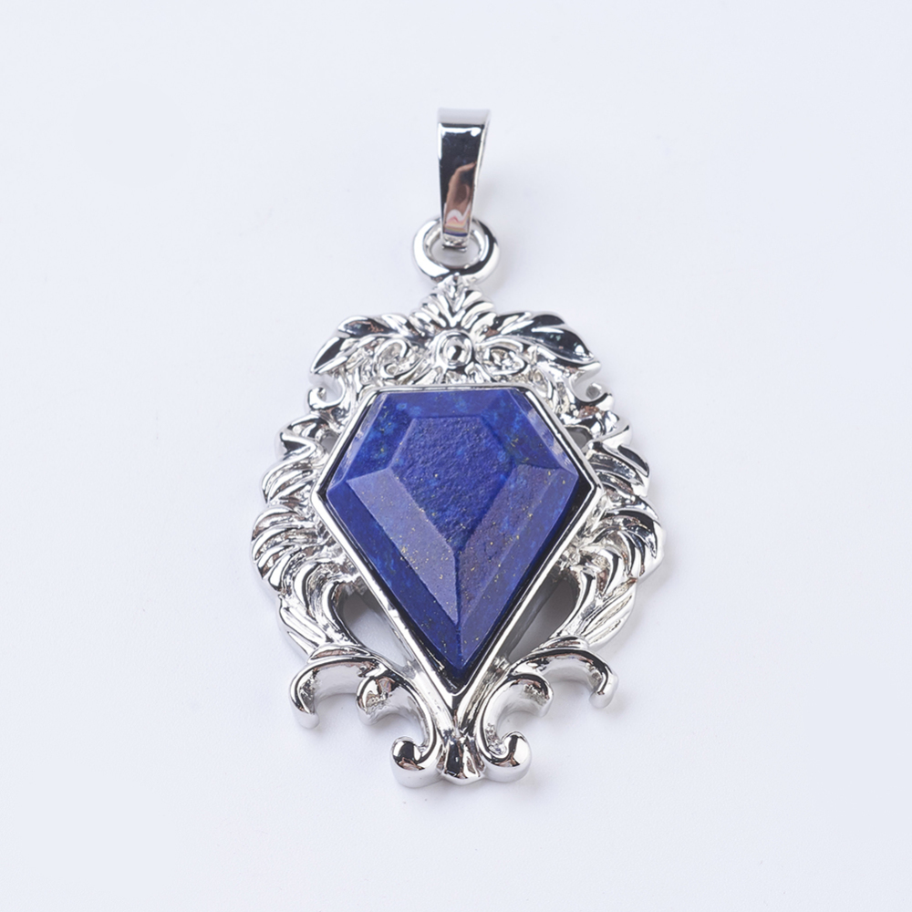PandaHall Natural Lapis Lazuli Pendants, with Brass Findings, Flower with Diamond Shape, Platinum, 41.5x26x7.5~8mm, Hole: 5x7.5~8mm Lapis... PandaHall Natural Lapis Lazuli Pendants, with Brass Findings, Flower with Diamond Shape, Platinum, 41.5x26x7.5~8mm, Hole: 5x7.5~8mm Lapis...