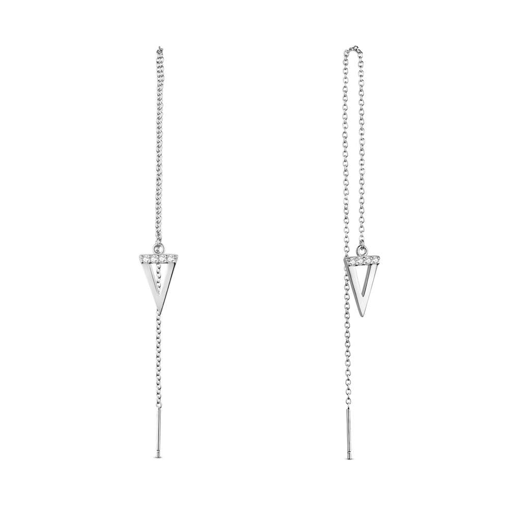PandaHall SHEGRACE® 925 Sterling Silver Thread Earrings, with Micro Pave AAA Cubic Zirconia, Triangle Pendant, Platinum, 135mm Sterling... PandaHall SHEGRACE® 925 Sterling Silver Thread Earrings, with Micro Pave AAA Cubic Zirconia, Triangle Pendant, Platinum, 135mm Sterling...