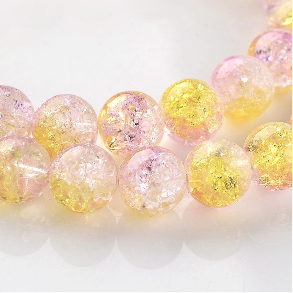 PandaHall Dyed Crackle Glass Round Bead Strands, Yellow, 8mm, Hole: 1mm; about 49pcs/strand, 15.5" Glass Round Yellow