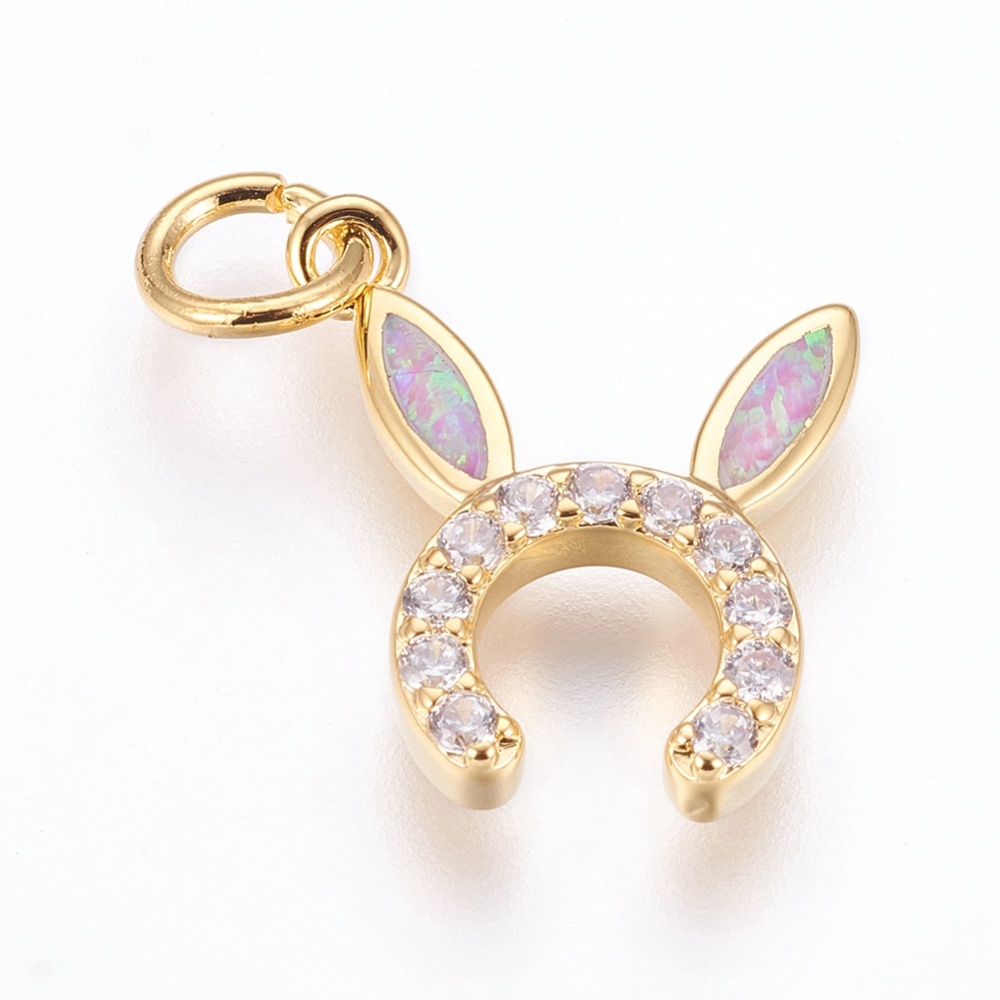 PandaHall Brass Cubic Zirconia Pendants, with Synthetic Opal, Rabbit's Ears, Golden, PearlPink, 17x15x3mm, Hole: 4mm Brass+Cubic Zirconia... PandaHall Brass Cubic Zirconia Pendants, with Synthetic Opal, Rabbit's Ears, Golden, PearlPink, 17x15x3mm, Hole: 4mm Brass+Cubic Zirconia...