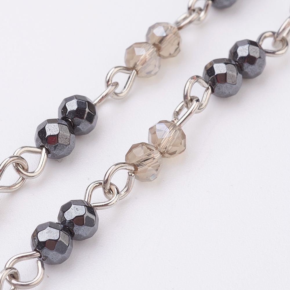 PandaHall Handmade Faceted Glass Beaded Chains, Unwelded, with Non-Magnetic Synthetic Hematite Beads, Iron Eye Pin, Platinum, BurlyWood... PandaHall Handmade Faceted Glass Beaded Chains, Unwelded, with Non-Magnetic Synthetic Hematite Beads, Iron Eye Pin, Platinum, BurlyWood...
