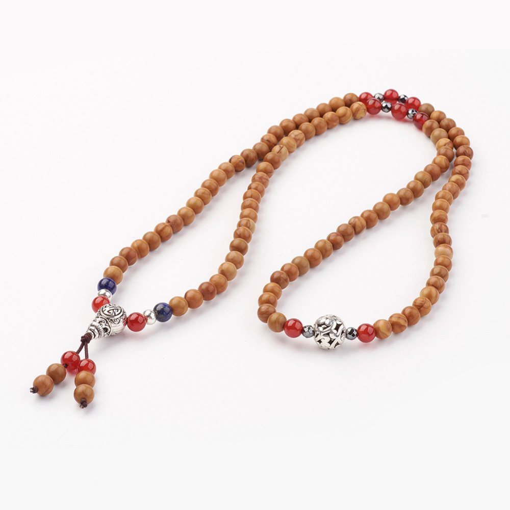 PandaHall Wood Lace Stone Bead Necklaces, with Mixed Gemstone Beads and Alloy Beads, Antique Silver, 27.55''(70cm) Mixed Stone PandaHall Wood Lace Stone Bead Necklaces, with Mixed Gemstone Beads and Alloy Beads, Antique Silver, 27.55''(70cm) Mixed Stone