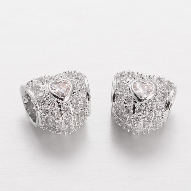PandaHall Platinum Plated Brass Micro Pave Cubic Zirconia European Beads, Large Hole Heart Beads, Lead Free & Nickel Free, Clear, 9x10x8mm... PandaHall Platinum Plated Brass Micro Pave Cubic Zirconia European Beads, Large Hole Heart Beads, Lead Free & Nickel Free, Clear, 9x10x8mm...