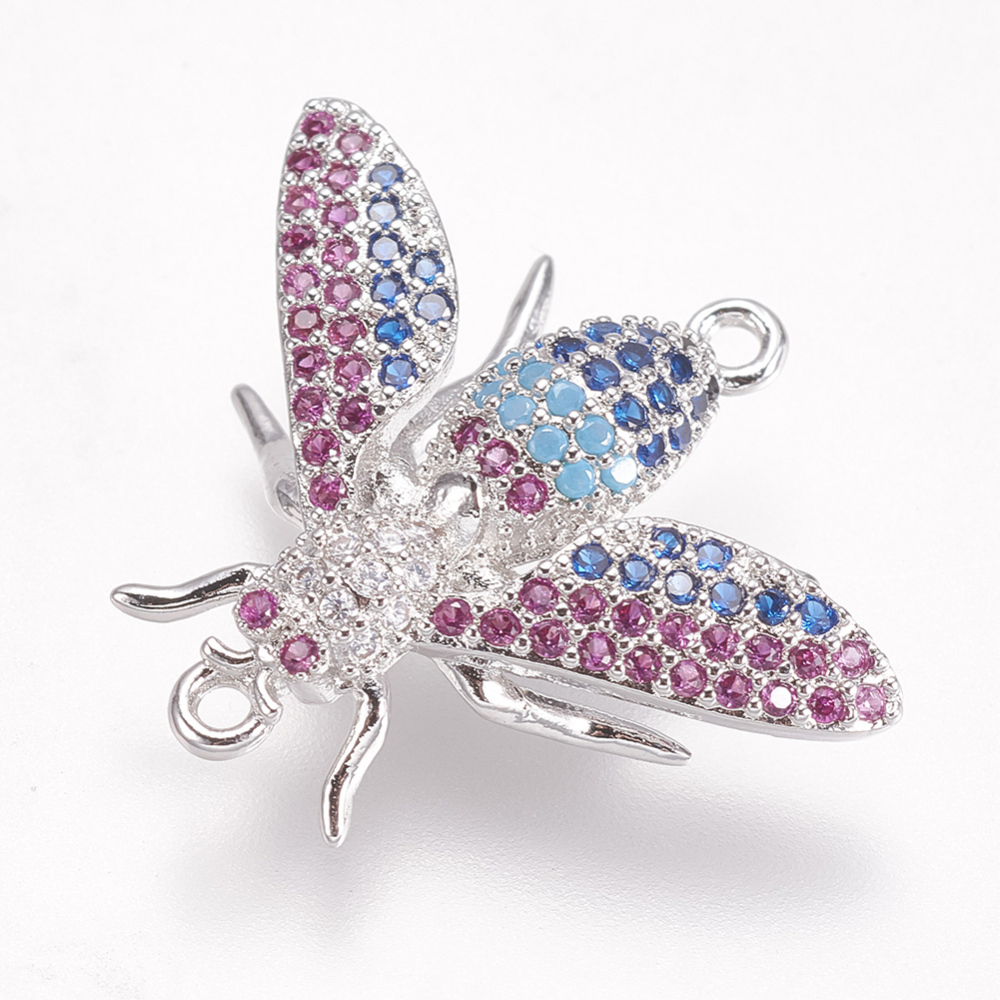 PandaHall Brass Micro Pave Cubic Zirconia Links, Bees, Colorful, Platinum, 20x21x7mm, Hole: 1.5mm Brass+Cubic Zirconia Bees PandaHall Brass Micro Pave Cubic Zirconia Links, Bees, Colorful, Platinum, 20x21x7mm, Hole: 1.5mm Brass+Cubic Zirconia Bees