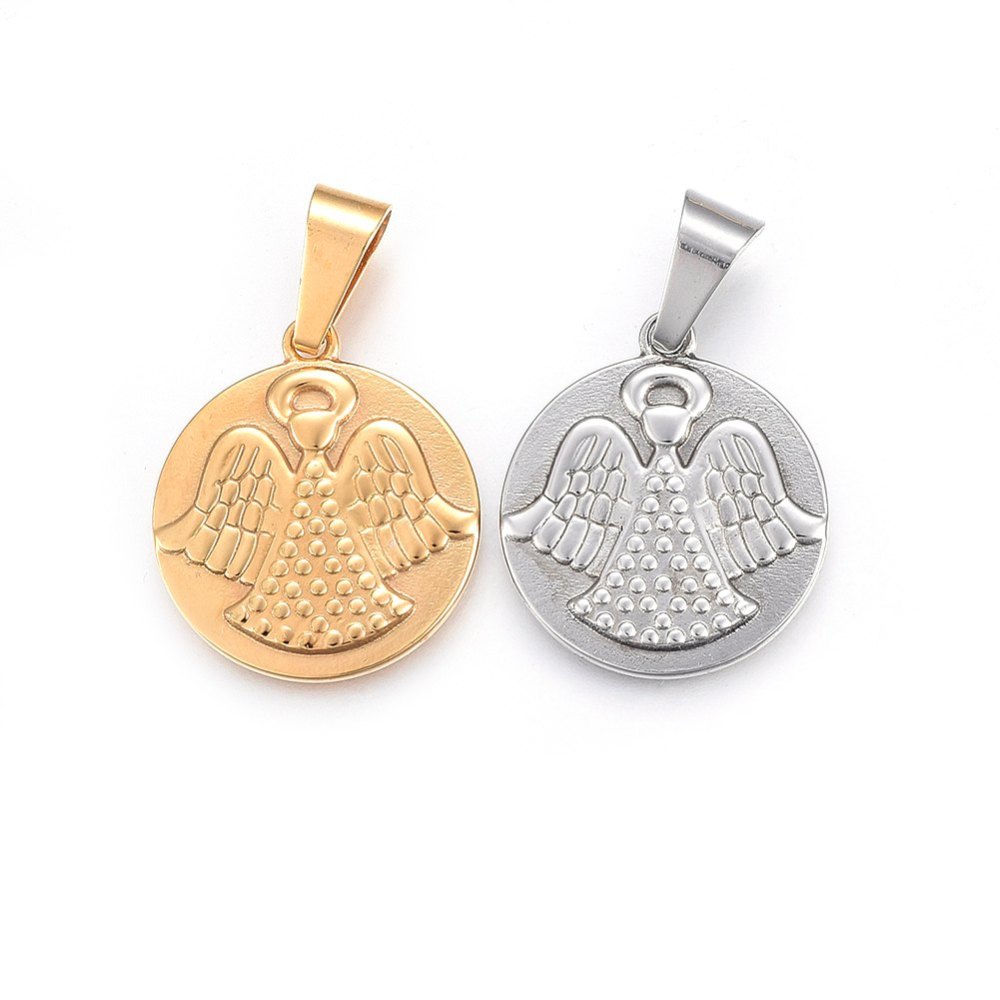 PandaHall 304 Stainless Steel Pendants, Flat Round with Angel, Mixed Color, 28.5x25x3mm, Hole: 11x6mm Stainless Steel Flat Round Multicolor PandaHall 304 Stainless Steel Pendants, Flat Round with Angel, Mixed Color, 28.5x25x3mm, Hole: 11x6mm Stainless Steel Flat Round Multicolor