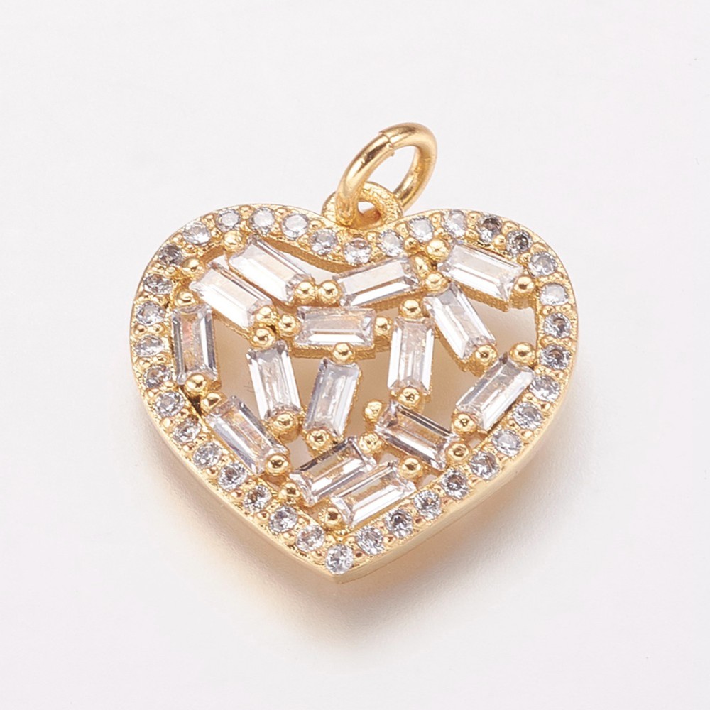 PandaHall Brass Cubic Zirconia Penadnts, Heart, Golden, 16x17x3mm, Hole: 3mm Brass+Cubic Zirconia Heart Clear PandaHall Brass Cubic Zirconia Penadnts, Heart, Golden, 16x17x3mm, Hole: 3mm Brass+Cubic Zirconia Heart Clear