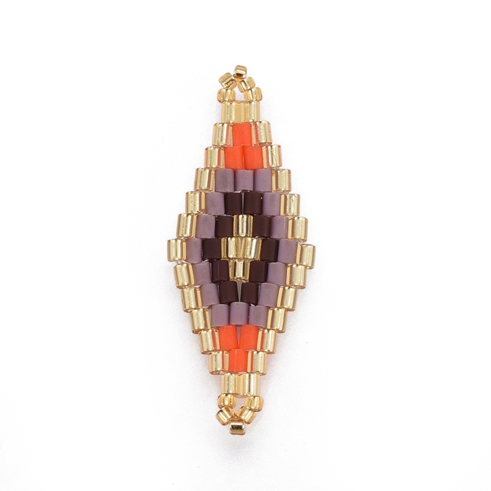 PandaHall MIYUKI&reg & TOHO&reg Handmade Japanese Seed Beads Links, Loom Pattern, Rhombus, Colorful, 31.4~33x12.7~13.4x1.6~1.7mm, Hole...