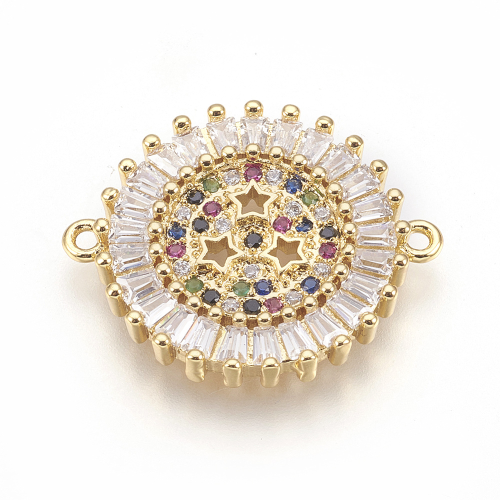 PandaHall Brass Micro Pave Cubic Zirconia Link, Flat Round with Star, Colorful, Golden, 25x20.5x3mm, Hole: 1.2mm Brass+Cubic Zirconia Flat... PandaHall Brass Micro Pave Cubic Zirconia Link, Flat Round with Star, Colorful, Golden, 25x20.5x3mm, Hole: 1.2mm Brass+Cubic Zirconia Flat...