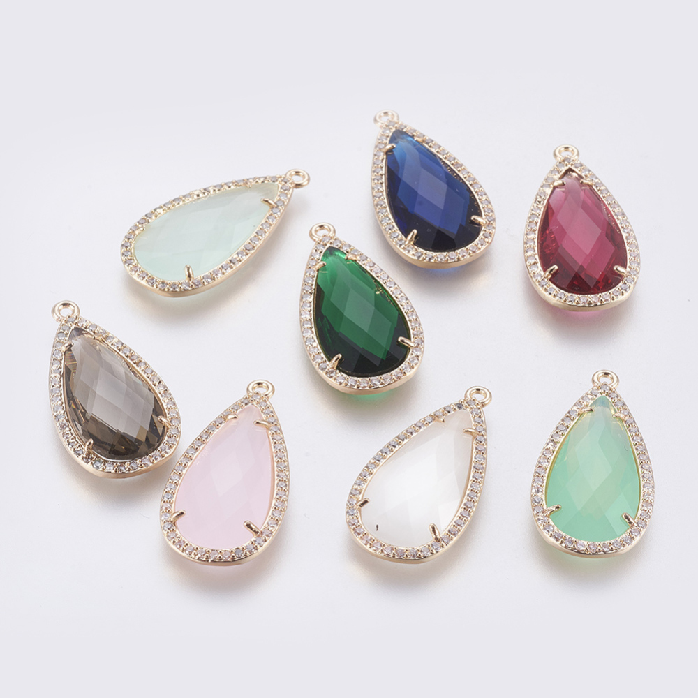 PandaHall Brass Glass Pendants, with Cubic Zirconia, Faceted, Drop, Light Gold, Mixed Color, 27.5x14x4mm, Hole: 1.2mm Brass+Glass Drop... PandaHall Brass Glass Pendants, with Cubic Zirconia, Faceted, Drop, Light Gold, Mixed Color, 27.5x14x4mm, Hole: 1.2mm Brass+Glass Drop...
