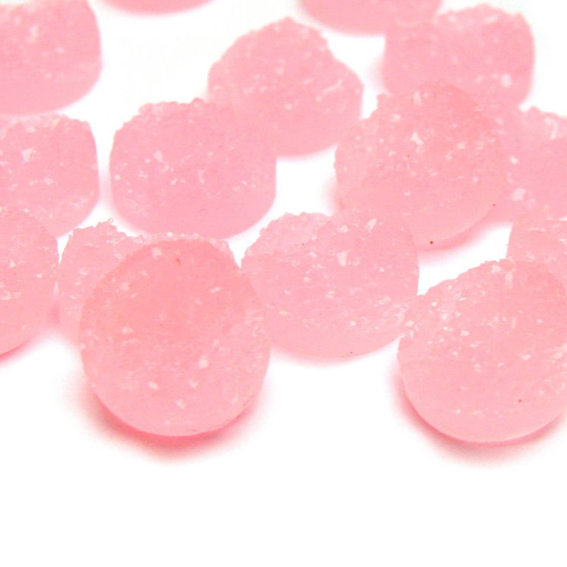 PandaHall Drusy Resin Cabochons, Flat Round, Pink, 12x5mm Resin Flat Round Pink