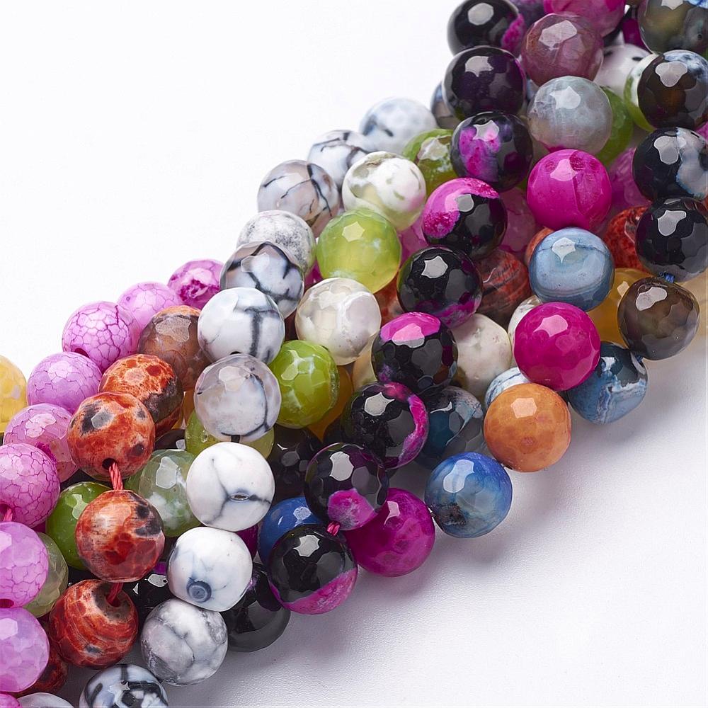 PandaHall Natural Fire Agate Beads Strands, Dyed, Faceted, Round, Mixed Color, 10mm, Hole: 1mm Fire Agate Round Multicolor