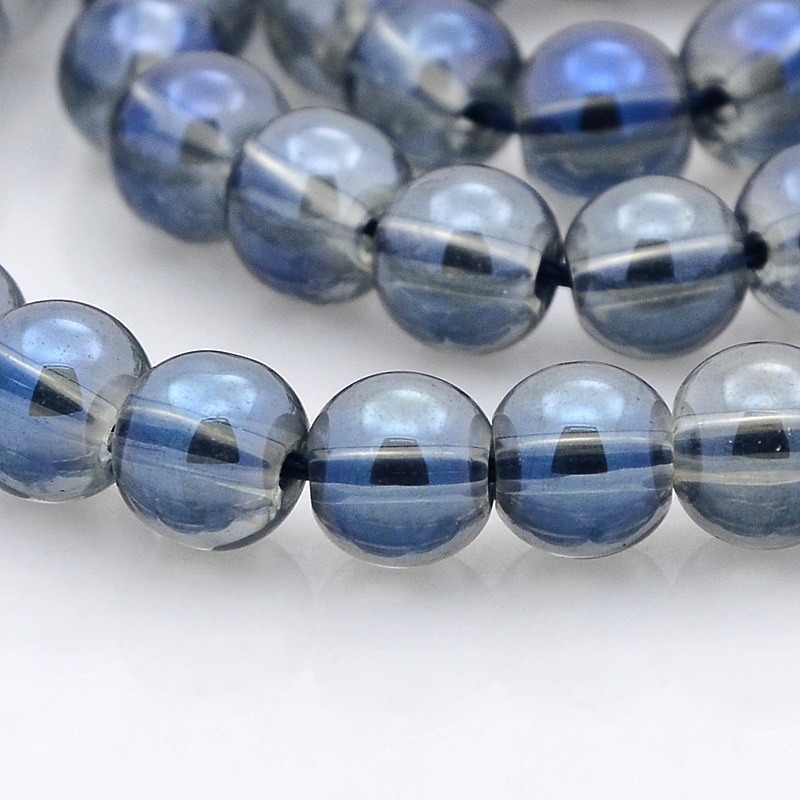 PandaHall Full Rainbow Plated Glass Round Beads Strands, MarineBlue, 8mm, Hole: 0.8mm; about 54pcs/strand, 15.7" Glass Round Blue