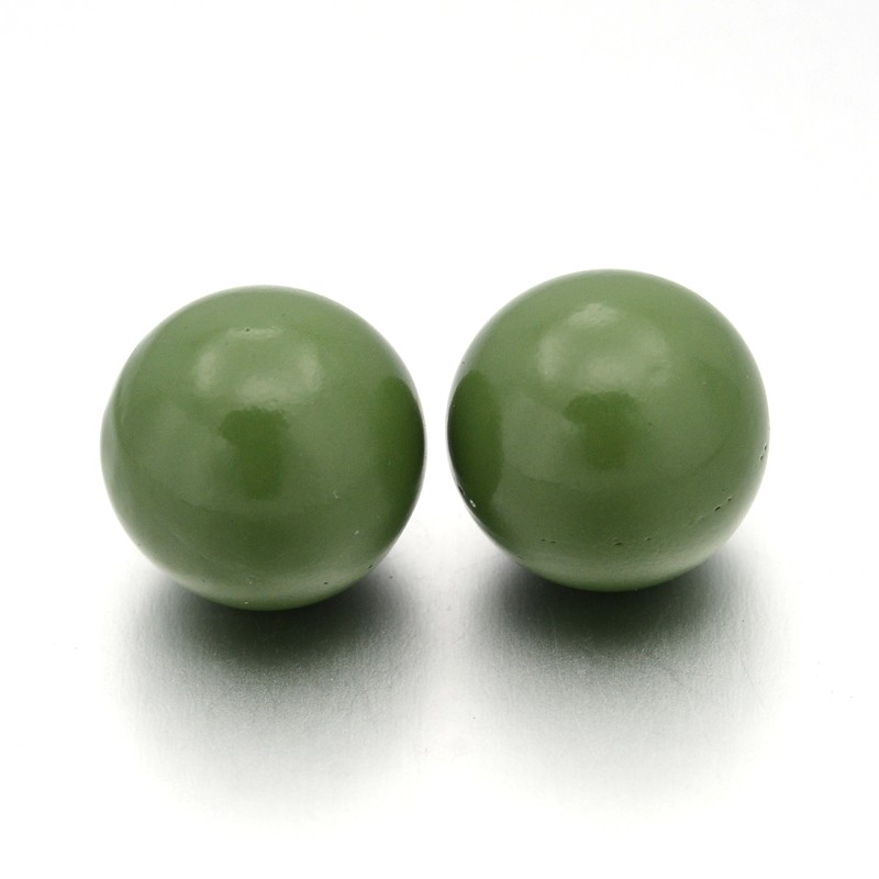 PandaHall No Hole Spray Painted Brass Round Ball Beads Fit Cage Pendants, DarkOliveGreen, 16mm Brass Round Green