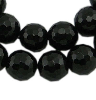 PandaHall Gemstone Beads Strands, Black Agate, Natural, Faceted Round, Dyed & Heated, 12mm, hole: 1mm, 15" Black Agate Round Black