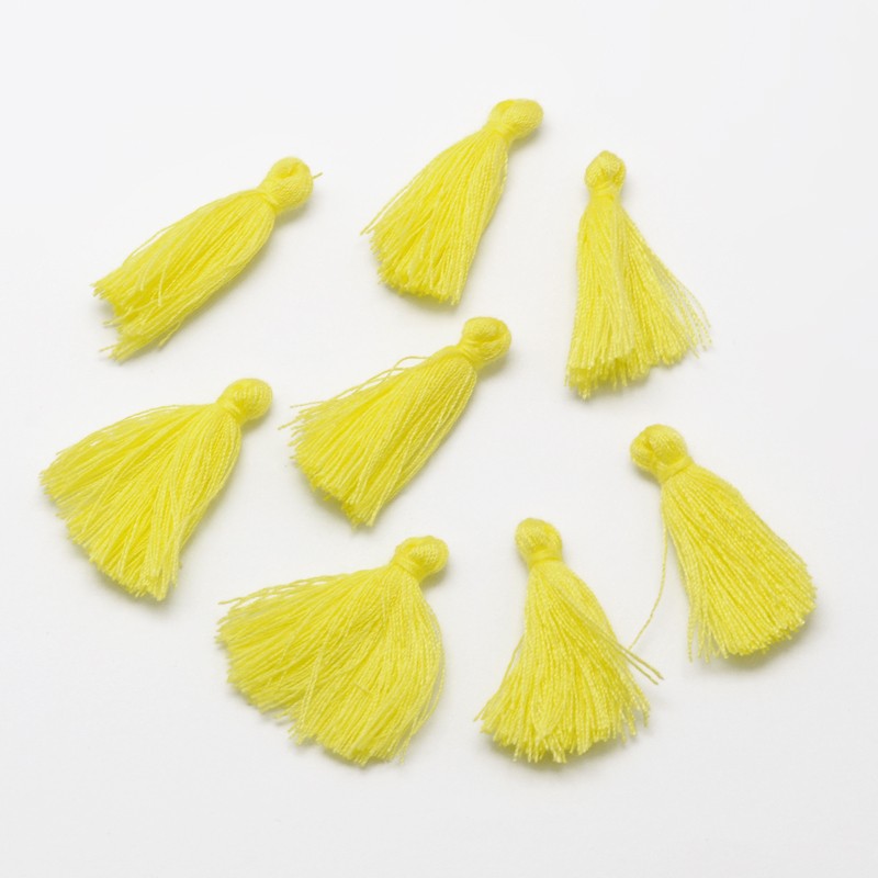 PandaHall Cotton Thread Tassels Pendant Decorations, Yellow, 25~31x5mm; about 39~47pcs/bag Cotton Yellow