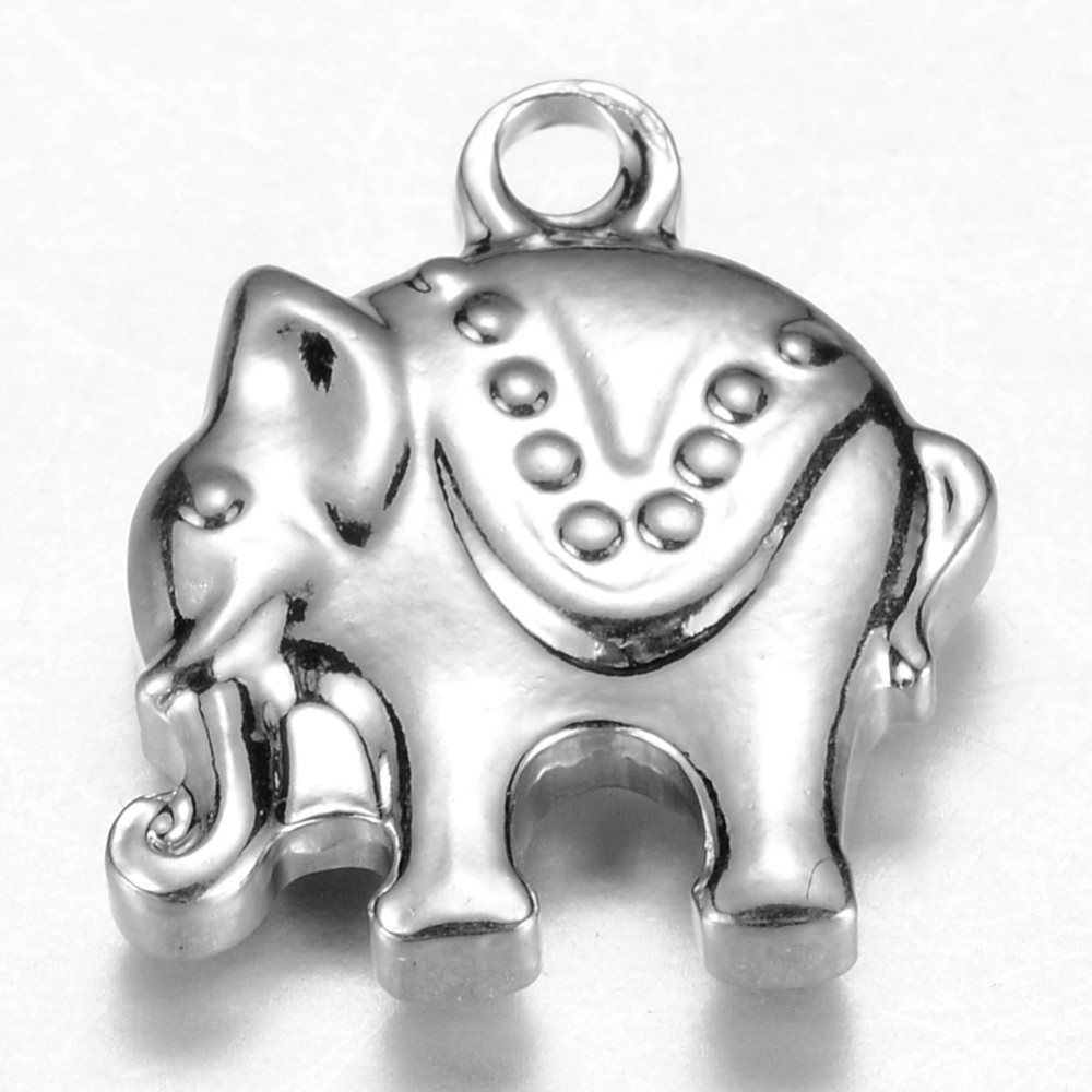 PandaHall 304 Stainless Steel Charms, Elephant, Stainless Steel Color, 13x12x3mm, Hole: 1mm Stainless Steel Elephant