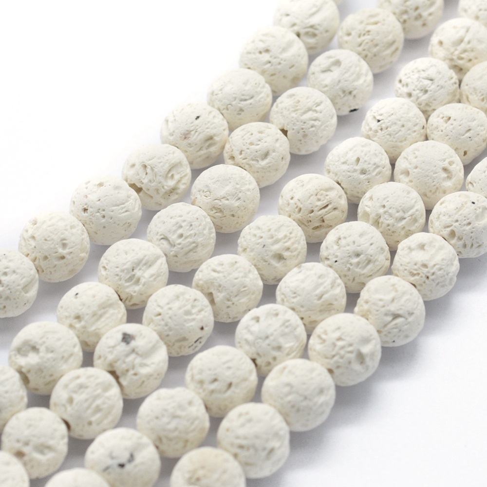 PandaHall Natural Lava Round Beads Strands, Round, White, 6mm, Hole: 1mm; about 64pcs/strand, 15.15"(38.5cm) Lava Round White