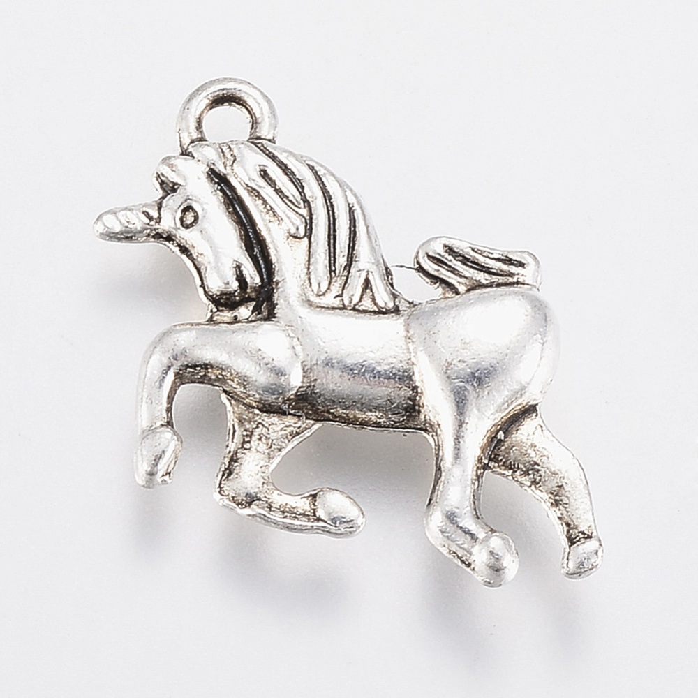PandaHall Tibetan Style Alloy Pendants, Unicorn, Lead Free & Cadmium Free, Antique Silver, 16x20x4mm, Hole: 2mm Alloy Horse