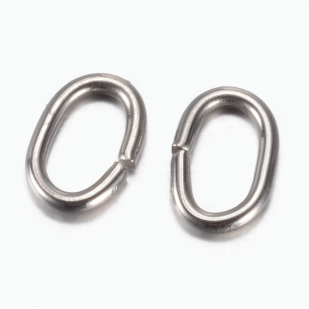 PandaHall 304 Stainless Steel Linking Rings, Oval, Stainless Steel Color, 7x5x1mm, Hole: 3x5mm Stainless Steel Oval