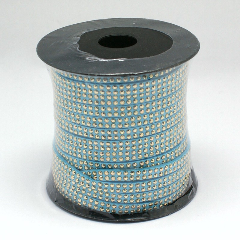 PandaHall 2 Row Golden Aluminum Studded Korea Faux Suede Cord, Faux Suede Lace, PaleTurquoise, 5x2mm; about 20yards/roll Suede Cyan