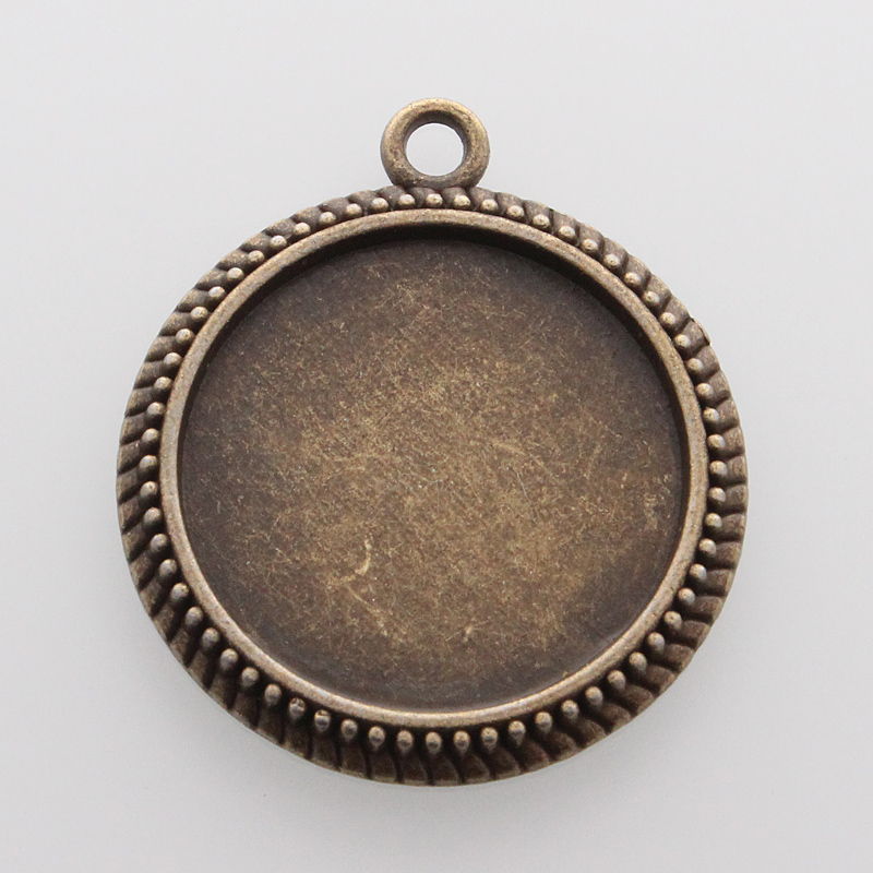 PandaHall Vintage Flat Round Alloy Pendant Cabochon Settings, Nickel Free, Antique Bronze, Tray: 25mm; 37x32x3mm, Hole: 2.5mm; about...