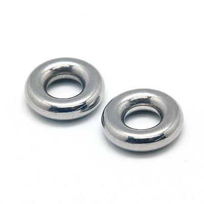 PandaHall 304 Stainless Steel Beads, Donut, Stainless Steel Color, 12x3.5mm Stainless Steel Donut