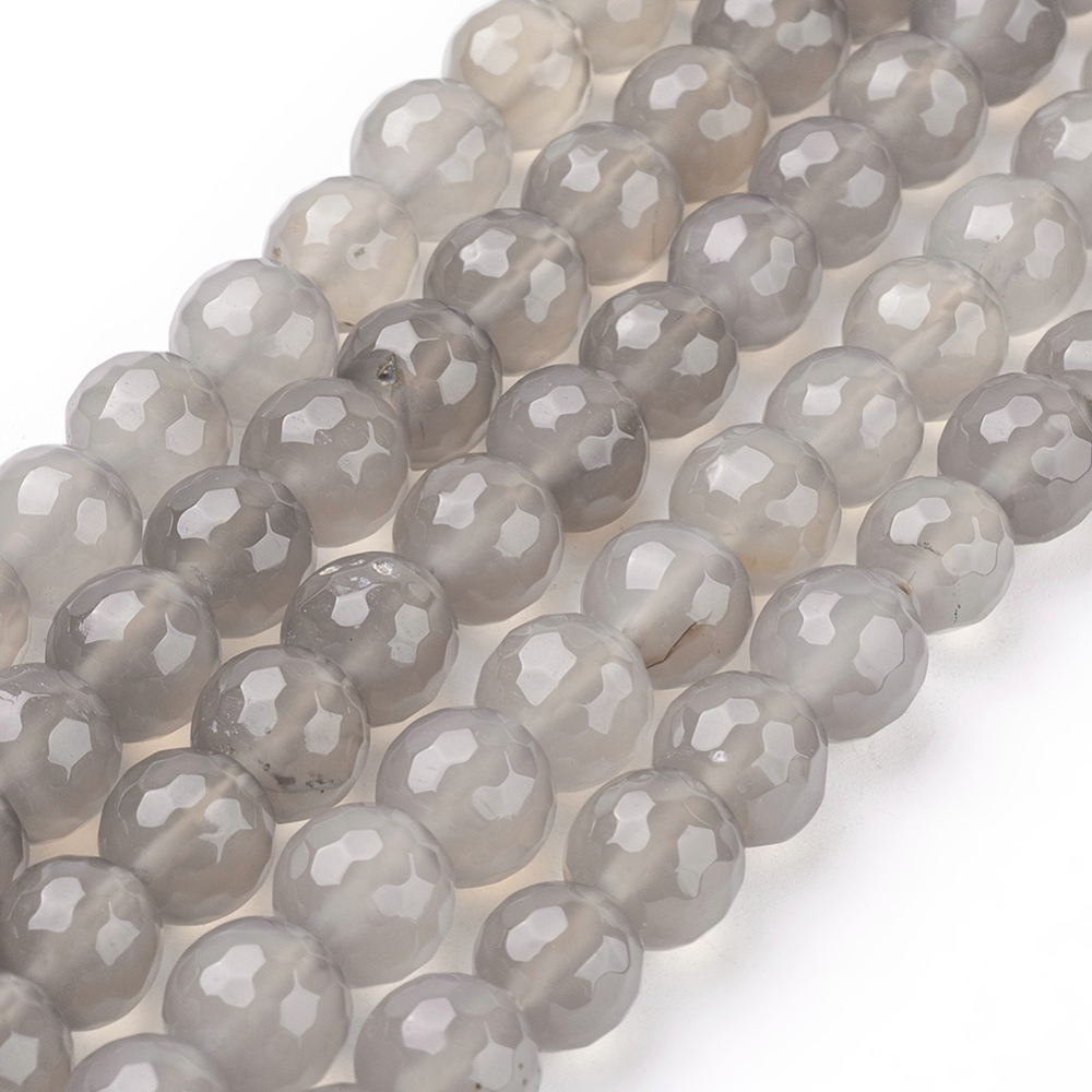 PandaHall Natural Grey Agate Beads, Faceted, Round, Gray, 10mm Grey Agate Round Gray
