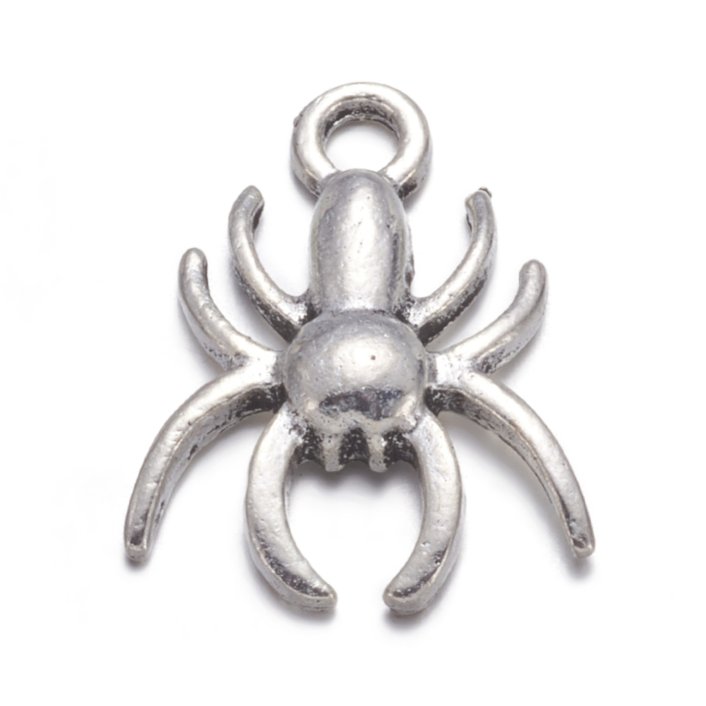 PandaHall Halloween Jewelry Tibetan Silver Pendants, Lead Free and Cadmium Free, Spider, Antique Silver, 18x14x3mm, Hole: 2mm Alloy Spider