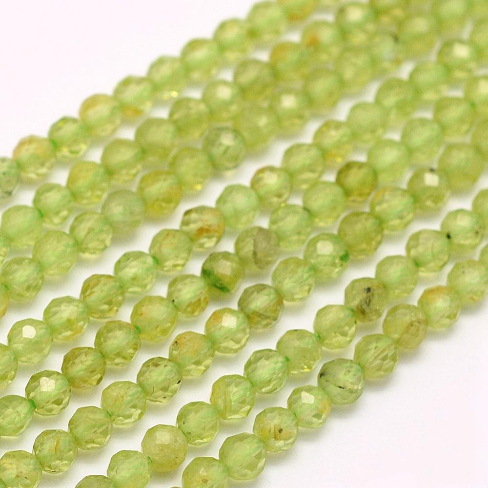 PandaHall Natural Peridot Beads Strands, Faceted, Round, 4mm, Hole: 0.5mm; about 96pcs/strand, 15.7"(40cm) Peridot Round Green
