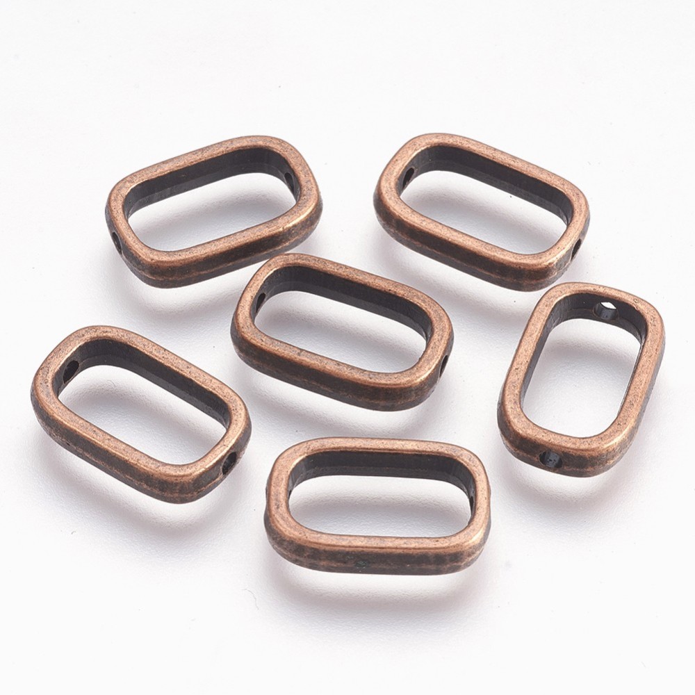 PandaHall Tibetan Style Bead Frames, Lead Free & Cadmium Free, Rectangle, Red Copper Color, about 17mm long, 11mm wide, 4mm thick, hole: 1mm...