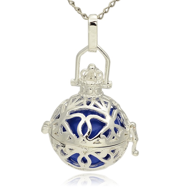 PandaHall Silver Tone Brass Hollow Round Cage Pendants, with No Hole Spray Painted Brass Ball Beads, Blue, 31x27x22mm, Hole: 3x8mm Brass...