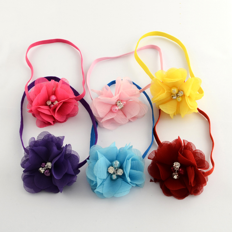 PandaHall Cute Elastic Baby Headbands Hair Accessories, Cloth Flower with Glass Pearl Beads and Rhinestones, Mixed Color, 110mm Cloth...