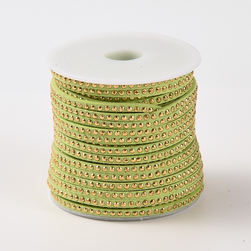 PandaHall Rivet Faux Suede Cord, Faux Suede Lace, with Aluminum, YellowGreen, 3x2mm; about 20yards/roll Suede Green