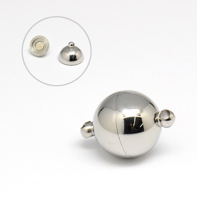 PandaHall 304 Stainless Steel Magnetic Clasps, Round, Stainless Steel Color, 23x16mm, Hole: 2mm Stainless Steel Round