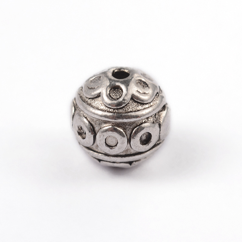 PandaHall Round Tibetan Style Alloy Beads, Cadmium Free & Lead Free, Antique Silver, 8mm, Hole: 1mm Alloy Round