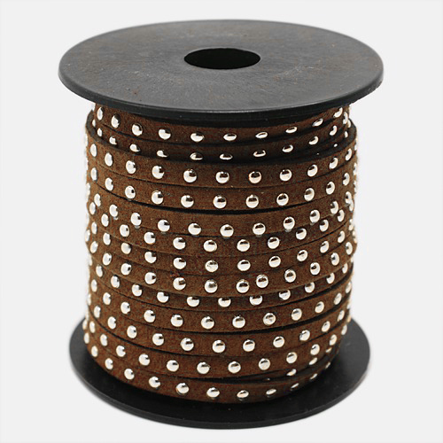 PandaHall Silver Aluminum Studded Korea Faux Suede Cord, Faux Suede Lace, SaddleBrown, 5x2mm; about 20yards/roll Suede Brown