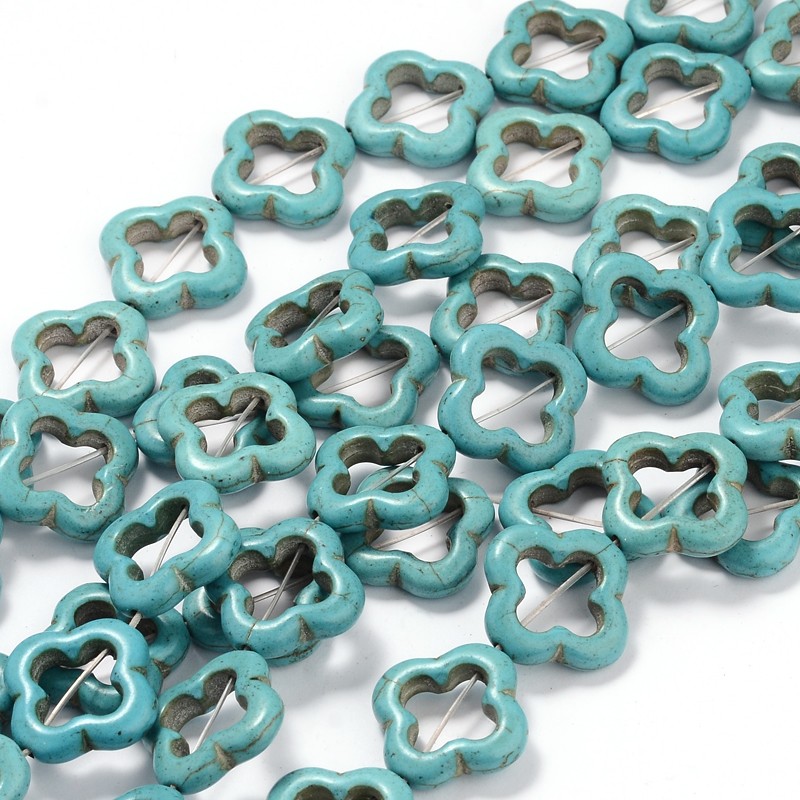 PandaHall Quatrefoil Synthetic Turquoise Beads Strands, 20x20x5mm, Hole: 2mm; about 21pcs/strand, 15.7" Synthetic Turquoise Flower
